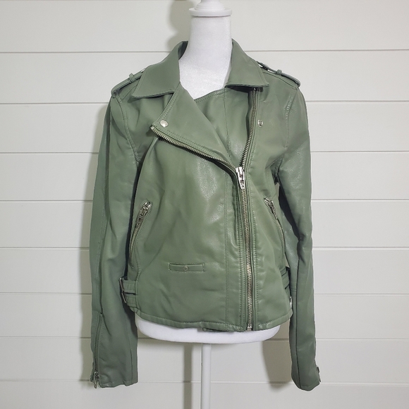 BlankNYC Jacket Olive Green Faux Leather Size L - Picture 1 of 15